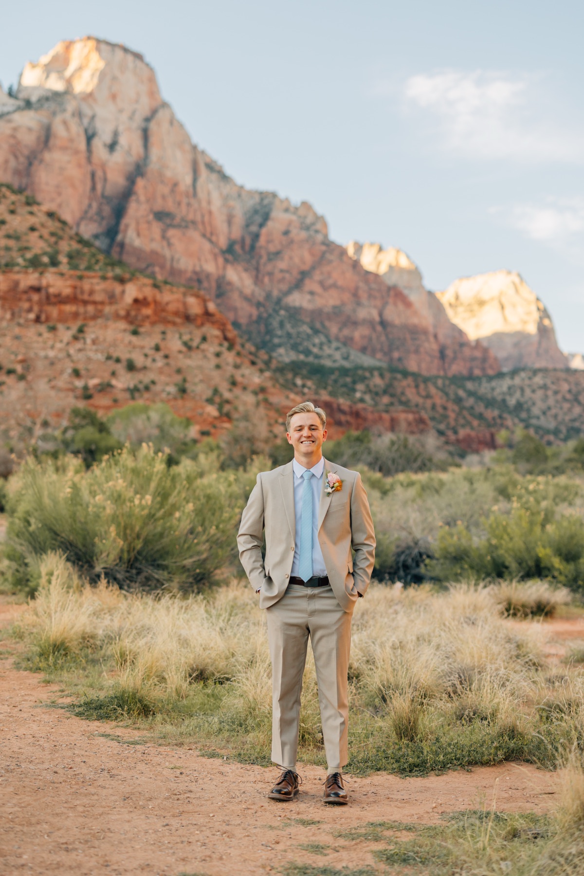 Portrait of Bridger Jones in front of the mountains in southern Utah